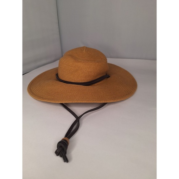 Columbia Womens WideBrim StrawHat Sun Protection Adjustable Chin Strap Brown LXL - Picture 2 of 6